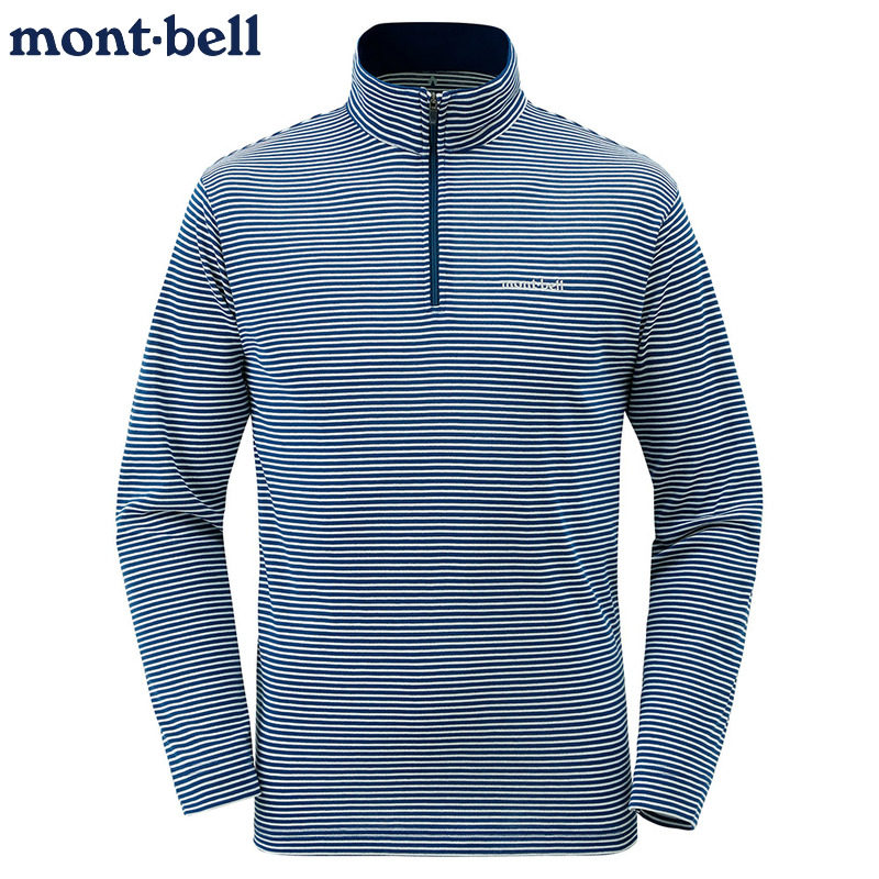 mont·bell条纹半拉链速干T恤男