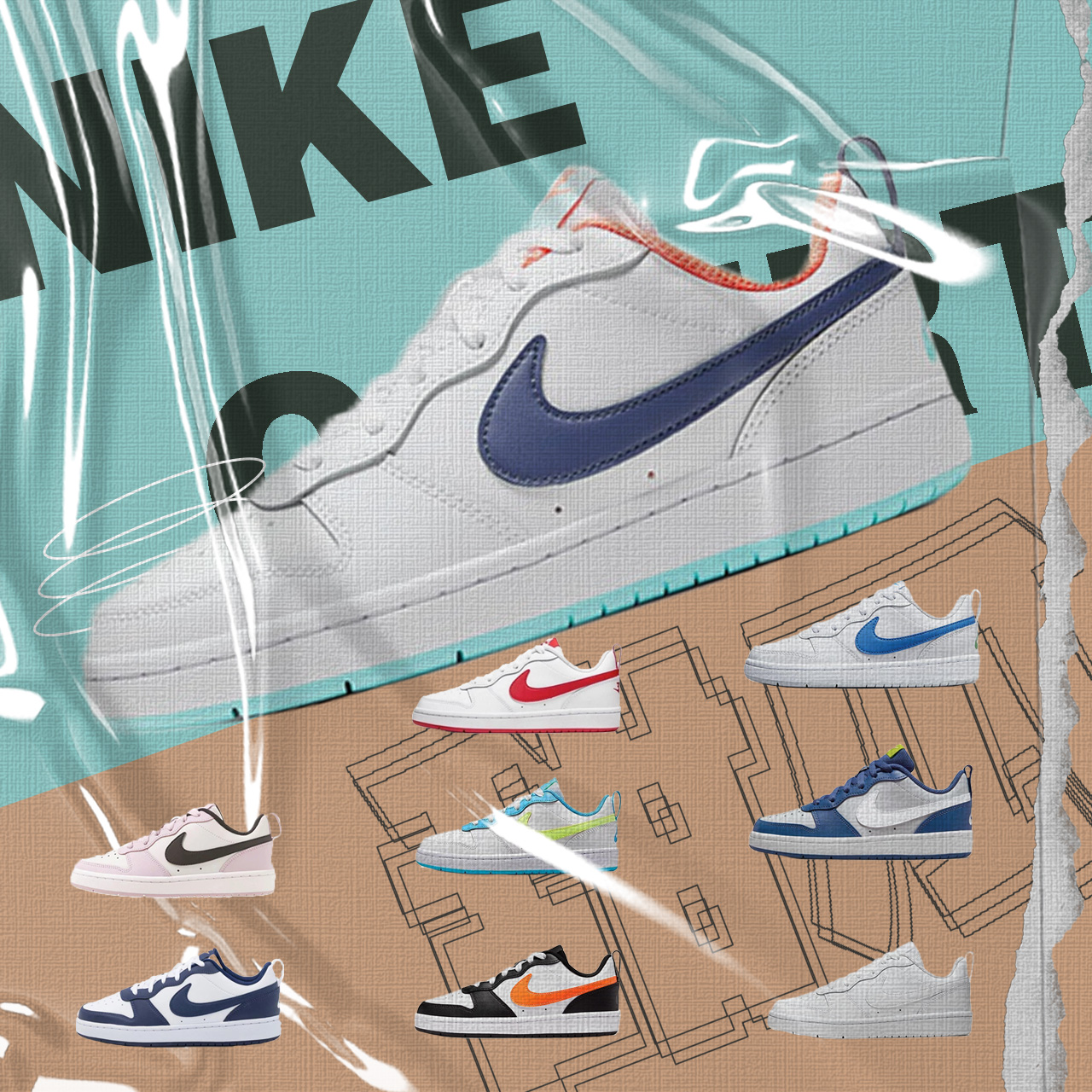 Nike/耐克白黄蓝运动休闲板鞋