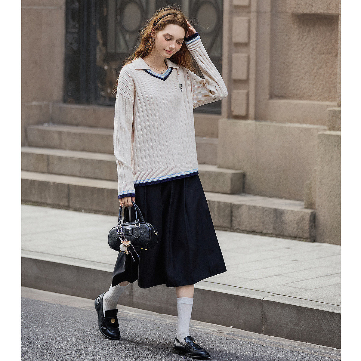 唐狮2026秋冬新款毛衣女POLO学院风领撞色间条秋季流行穿搭毛线衫,女装/女士精品,毛衣,淘宝优惠券,粉丝福利购,淘宝优惠卷