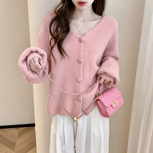 唐狮2026秋冬季女毛衣温柔风精致小肌理V领开衫设计韩系约会