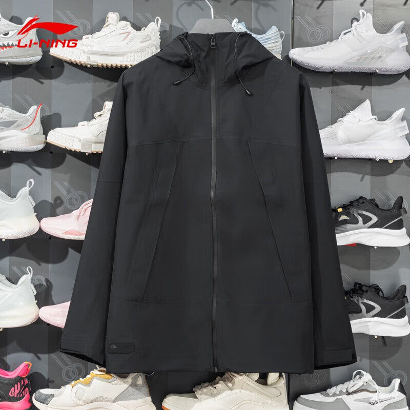 李宁冲锋衣男连帽防风防雨硬壳户外风衣单层登山服外套AFDU539