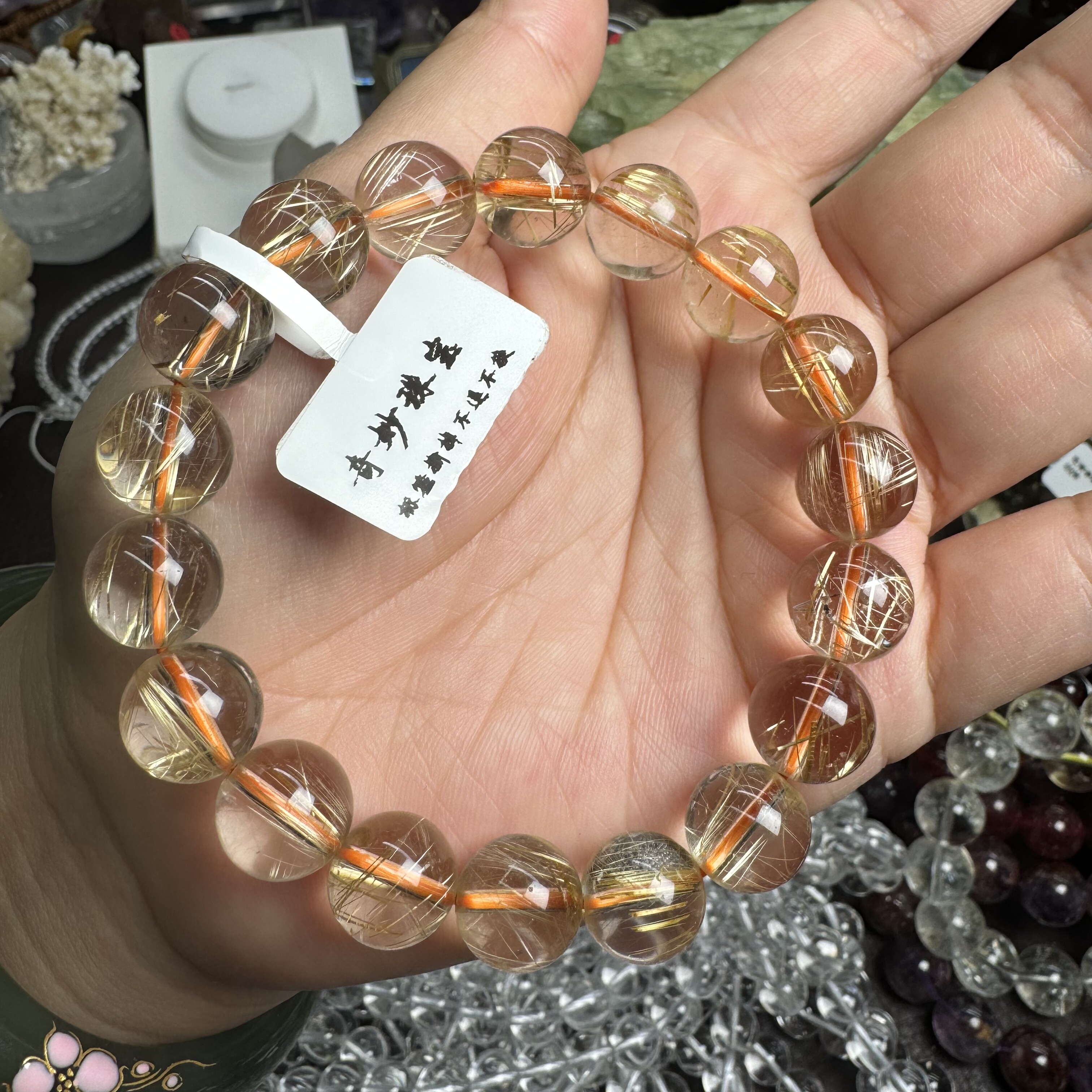 纯天然巴西老矿精品金发晶手链11.9mm