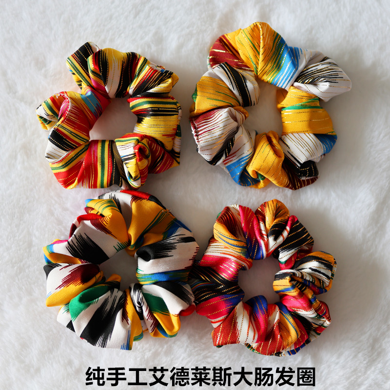 新疆艾德莱斯大肠发圈扎马尾头绳民族风皮筋小众布艺民族发卡发箍