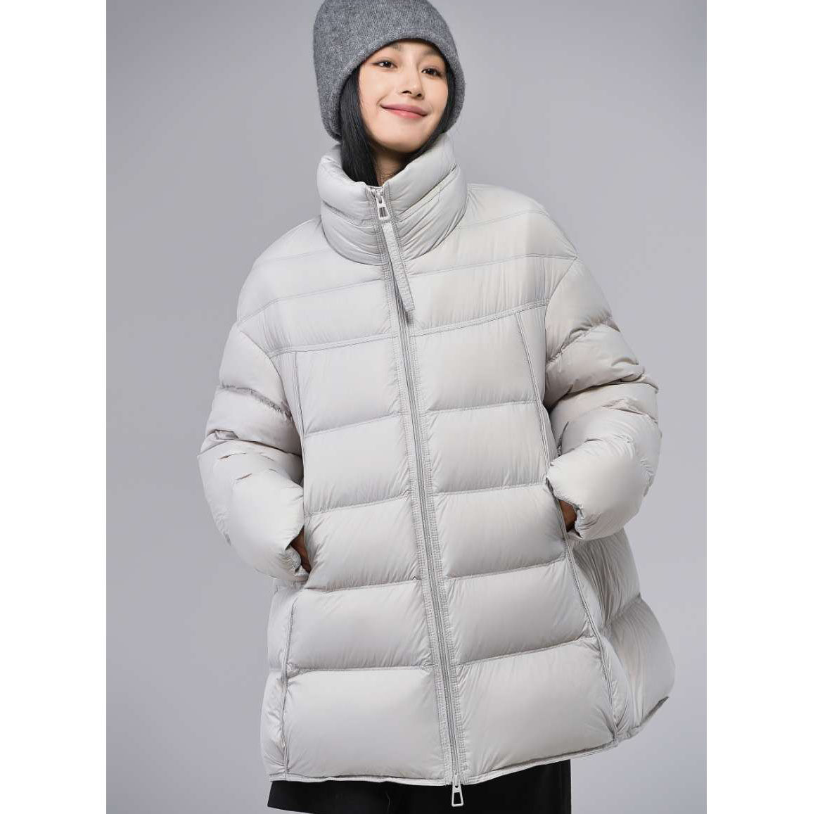 休闲立领中长款羽绒服女25冬装设计感90白鸭绒零压感加厚保暖外套