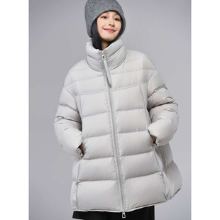 休闲立领中长款羽绒服女25冬装设计感90白鸭绒零压感加厚保暖外套