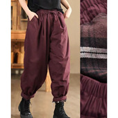 休闲裤 冬季 女内里格纹双层加厚保暖哈伦裤 高密全棉夹棉棉裤 女 时尚