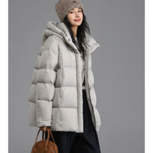 泡芙中长款连帽羽绒服女蓬松柔软新国标90白鸭绒休闲时尚加厚外套