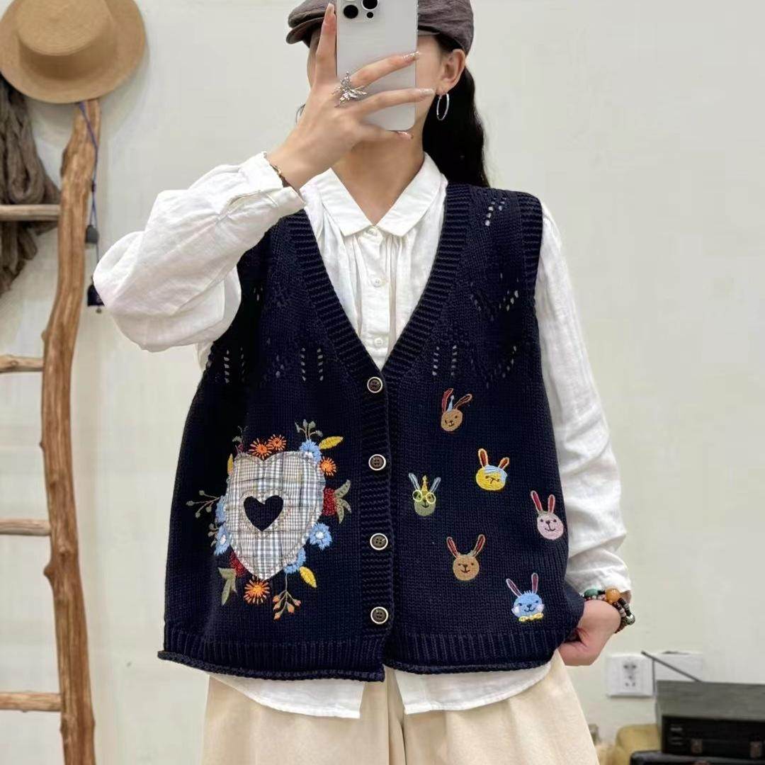 V领无袖马甲宽松背心2025春秋新款洋气棉线针织小清新开衫外套女,女装/女士精品,马夹,淘宝优惠券,粉丝福利购,淘宝优惠卷