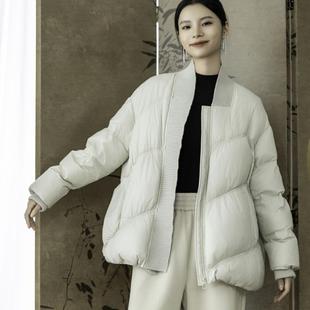 新中式文艺复古羽绒服女2024冬时尚V领针织拼接90白鸭绒保暖外套