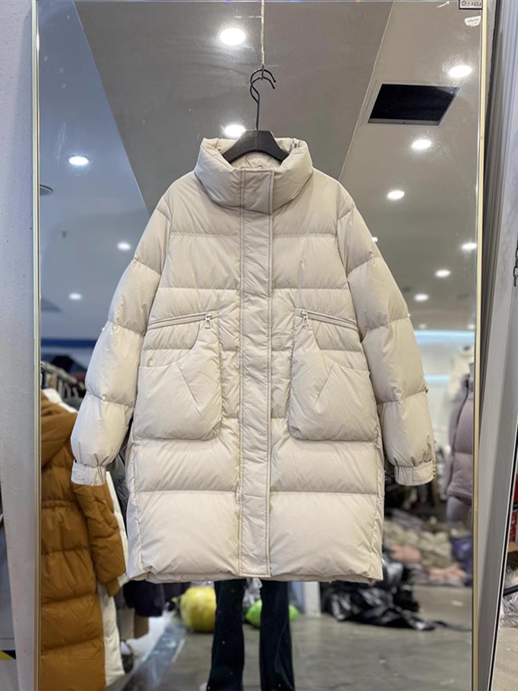 韩版锦纶中长款立领羽绒服百搭