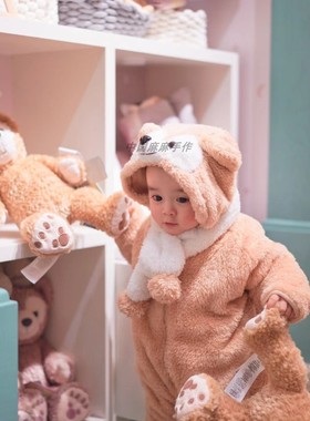 手工达菲熊宝宝日本Duffy连体衣网红抖音宝宝爬服外出服睡衣秋冬