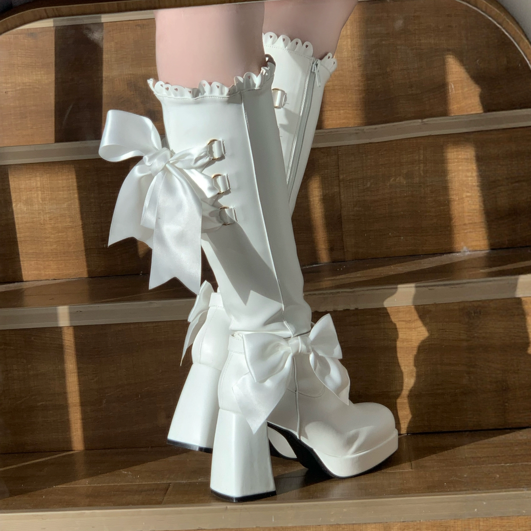 【古堡骑士】喵喵呜原创Lolita靴子lo娘长筒靴温柔显瘦粗跟防水台