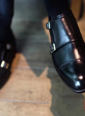 英伦孟克鞋真皮尖头搭扣僧侣皮鞋男隐形内增高6商务正装新郎男鞋