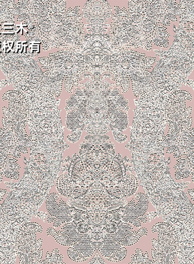 京三木 法式大花无缝墙布 高精密提花别墅大户型卧室粉紫色蝴蝶纹