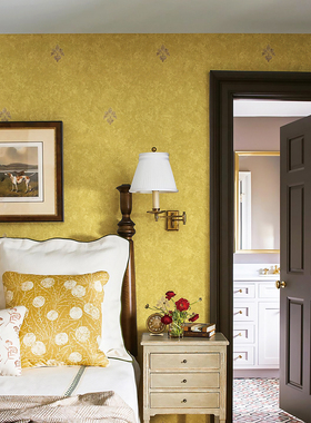 小欧花无缝墙布  明黄色精致刺绣感效果 法式酒店 民宿 卧室 书房