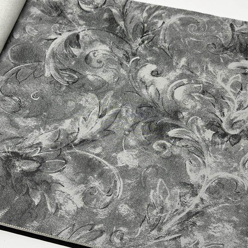 卷草叶莨苕 无缝墙布 复古轻奢美式孔雀蓝黑色 酒店别墅会所 PS47