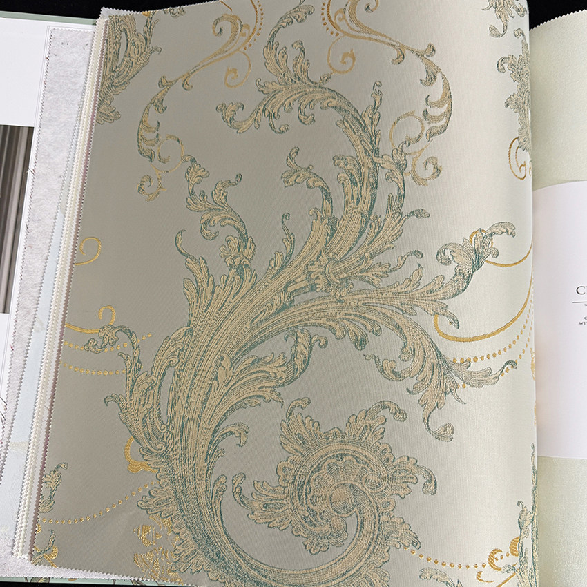 欧法大马士革 无缝墙布 缎光立体提花莨苕 家装卧室酒店背景PT32