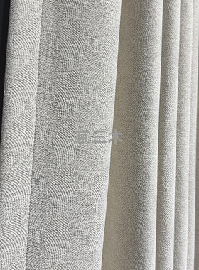 京三木 暗纹波浪纹浪花窗帘  暖灰蓝色 中古卧室客厅高级酒店 MS