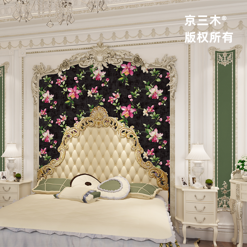 精选 美国进口花形 无缝墙布  壁画客厅卧室背景墙 大花黑底红花