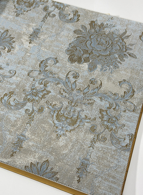 法式描金花篮无缝墙布 宫廷宝石蓝色复古大马士革 酒店服装店 L10