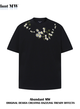 Abundant MW美式小白菊印花短袖T恤男女宽松休闲百搭情侣纯棉上衣