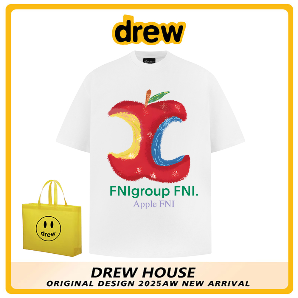 drew潮牌美式抽象苹果印花正肩短袖T恤纯棉重磅休闲复古新款男女