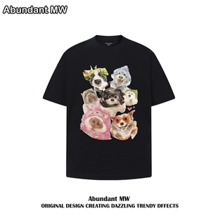 T恤男女宽松情侣百搭纯棉半袖 MW潮牌卡通趣味狗狗短袖 Abundant