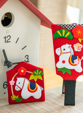 日本进口 马年新年 室内墙壁装饰壁挂绘马手工绢布招福生肖摆件