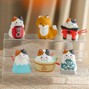 龙虎作日系超萌治愈日本名所富士山温泉城堡灯笼招福猫咪福签摆件