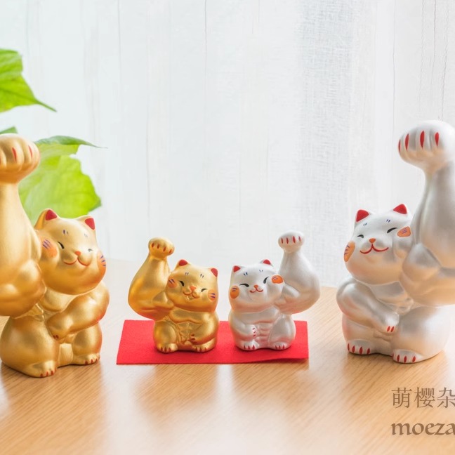 日本龙虎作 创意筋肉钢腕健身肌肉招福猫柴犬 家居装饰车载摆件