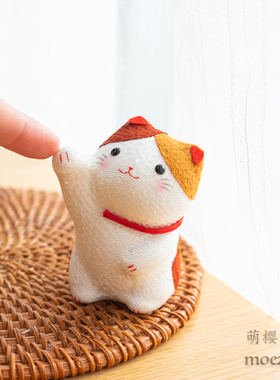 日本制龙虎作手工绢布招手可爱猫咪日式玄关办公室摆件送礼40-862