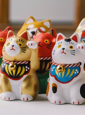 日本制濑户烧民间传统招福开运招财猫摆件桌面开业送礼居家饰品