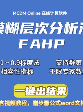 基于模糊一致性矩阵的FAHP在线计算软件，自动发货，含视频和word