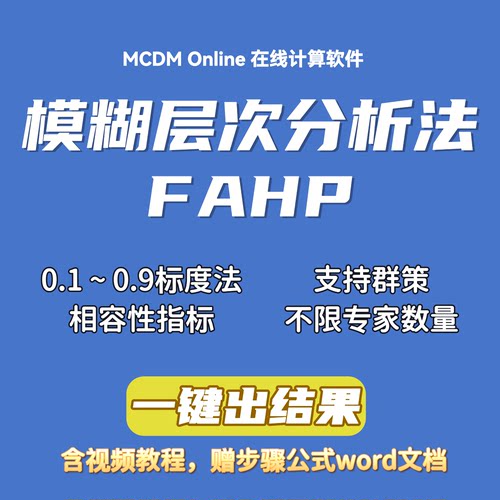 基于模糊一致性矩阵的FAHP在线计算软件，自动发货，含视频和word