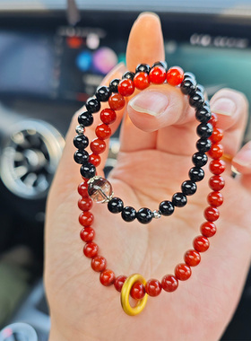 情侣南红黑曜石百搭时尚手链招财