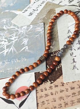 原创手作高油保真库克手串搭配六字真言佛珠灰月光念珠男女木手链