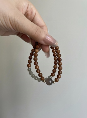 原创高油库克木质男女情侣手链烟紫玛瑙灰玉髓个性手串闺蜜礼物