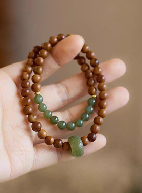 灵隐青山黛库克菩提和田手串玉天然菩提手持念珠双层手链