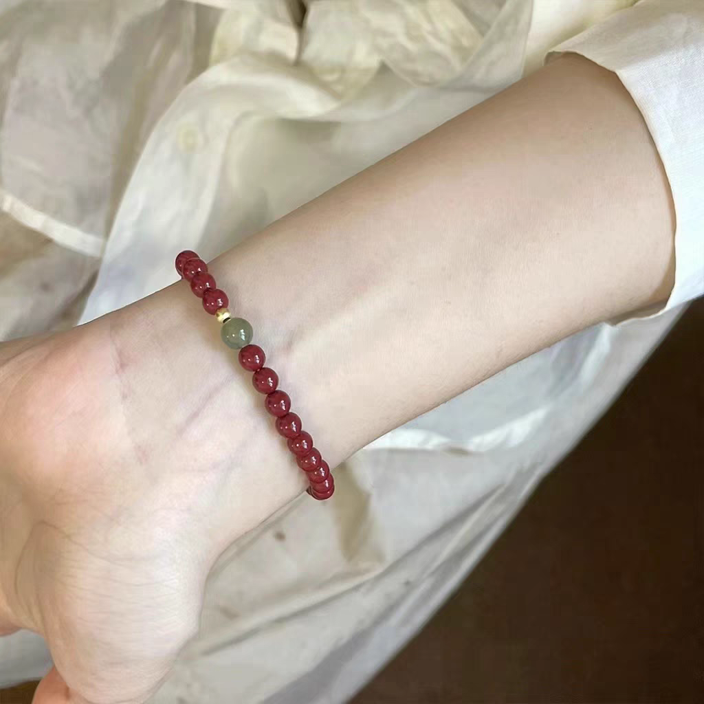 保真朱砂手链女款轻奢高级感红砂和田玉转运珠简约百搭单戴叠手串