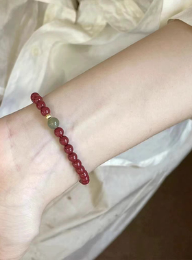 保真朱砂手链女款轻奢高级感红砂和田玉转运珠简约百搭单戴叠手串