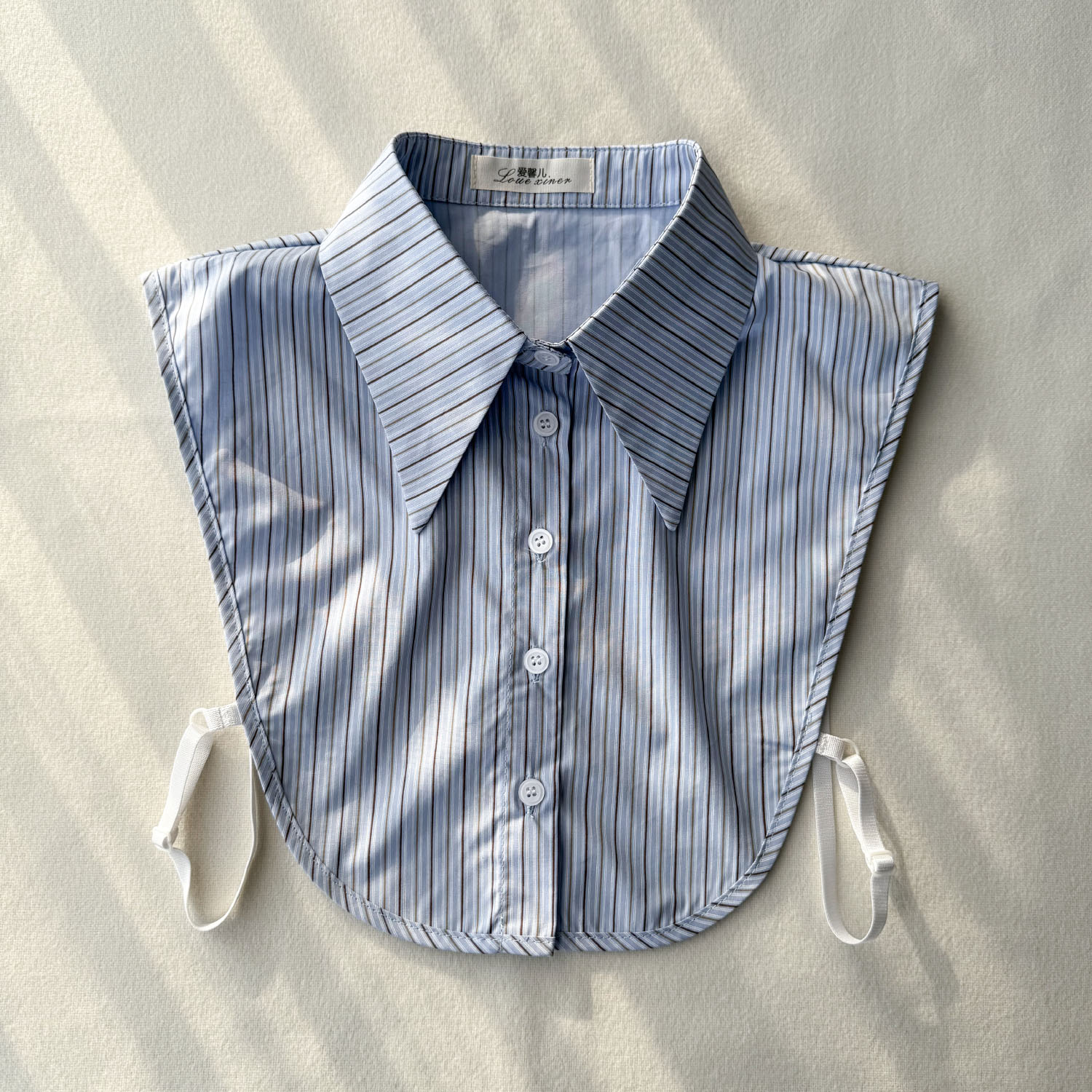 休闲浅蓝色纯棉条纹大尖领