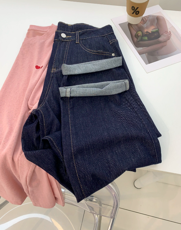 *nancy*日系复古防退色直筒牛仔裤夏薄显瘦高腰宽松休闲裤老爹裤