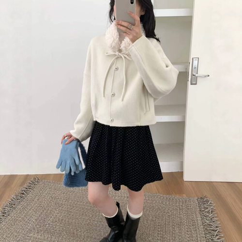 26年秋冬双面羊毛大衣女围巾可拆卸秋冬短款显高宽松毛呢外套女