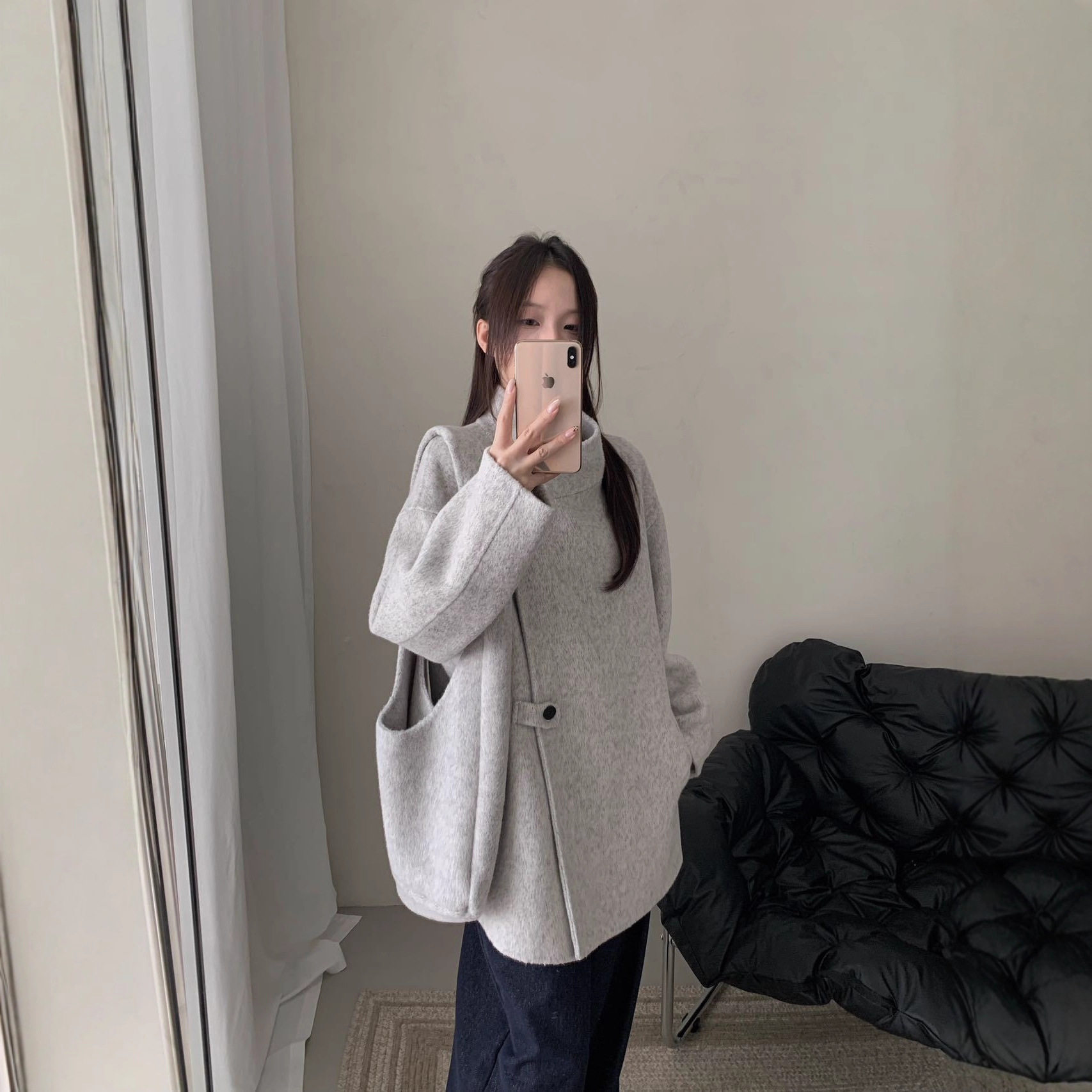 韩版气质立领送包包双面呢羊毛大衣女短款小个子2025秋冬羊绒外套