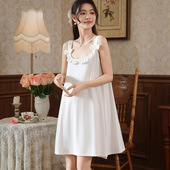 全棉吊带睡裙女夏季 公主宽松甜美睡衣带胸垫可外穿家居服 可爱法式