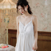 全棉吊带睡裙女夏日宫廷风性感舒适蕾丝公主带胸垫绣花可外穿睡衣