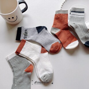 秋款儿童袜拼接色条纹男童女童中筒袜棉袜韩版潮袜学生纯色运动袜