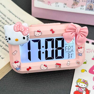 kitty迷你夜光学生闹钟可爱计时多功能便携宿舍桌面小巧台钟钟表