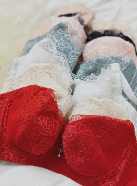 大胸BC杯薄款聚拢调整型文胸无海绵大红色属牛本命年结婚喜庆内衣