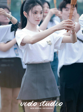 刘浩存同款高腰花苞短裙女夏灰色半身裙法式芭蕾风A字裙迷你裙裤